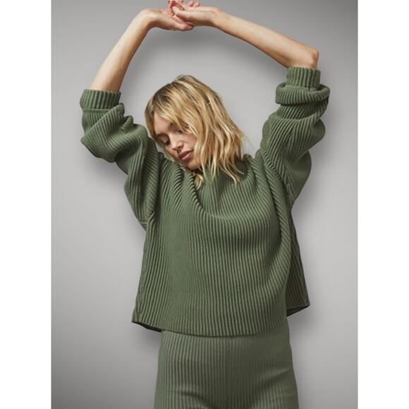 Lunya Reversible Sweater Organic Cotton Silk Pullover Green Small Oversized - Picture 2 of 9